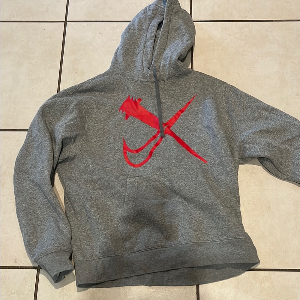 Nike Gray Hoodie with Red Logo Graphic - Men